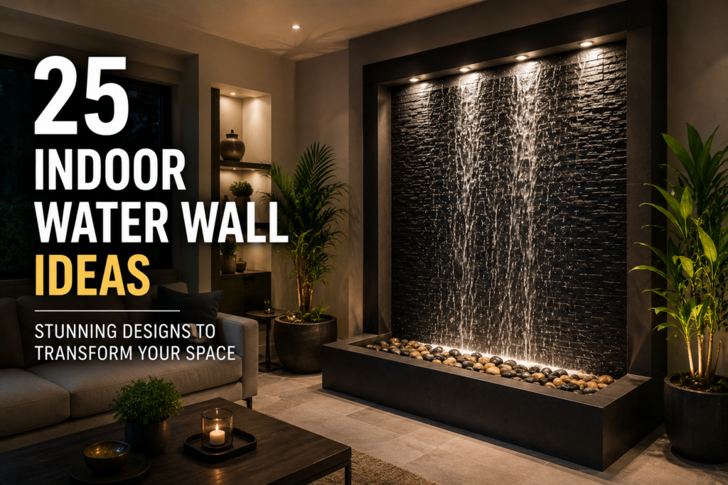 Modern indoor water wall fountain design for a home living space
