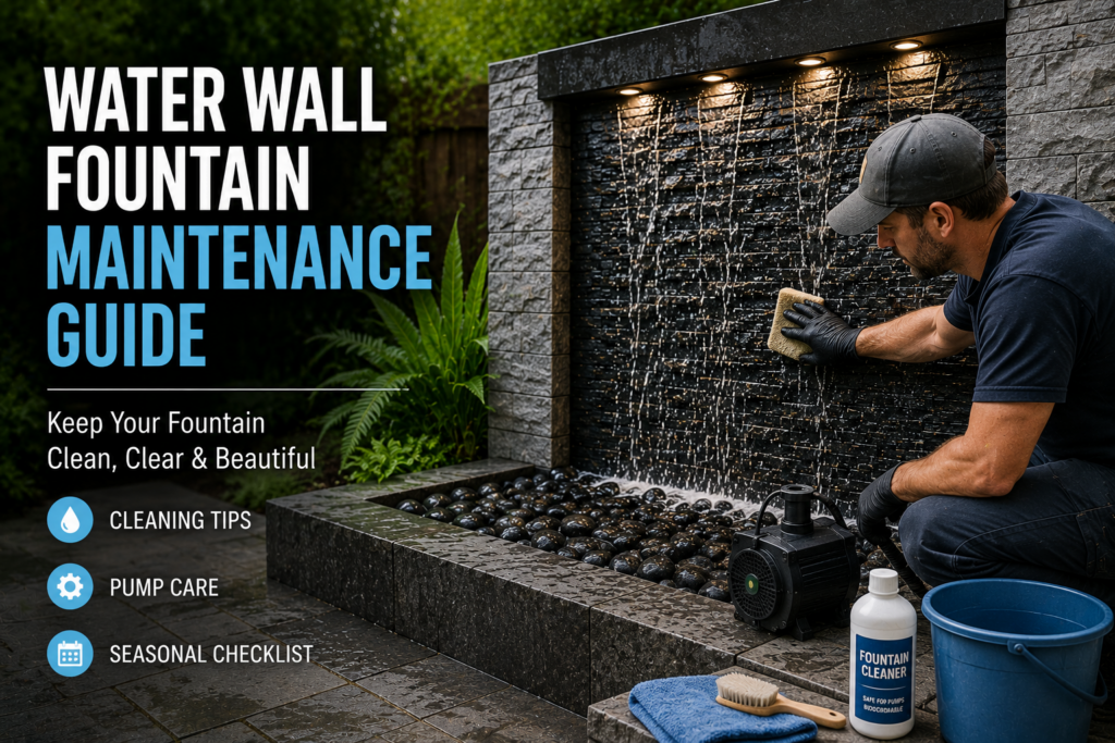 Maintaining a water wall fountain for clean water flow and long-term performance