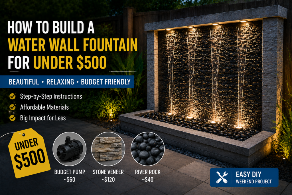 Budget-friendly DIY water wall fountain built for less than five hundred dollars