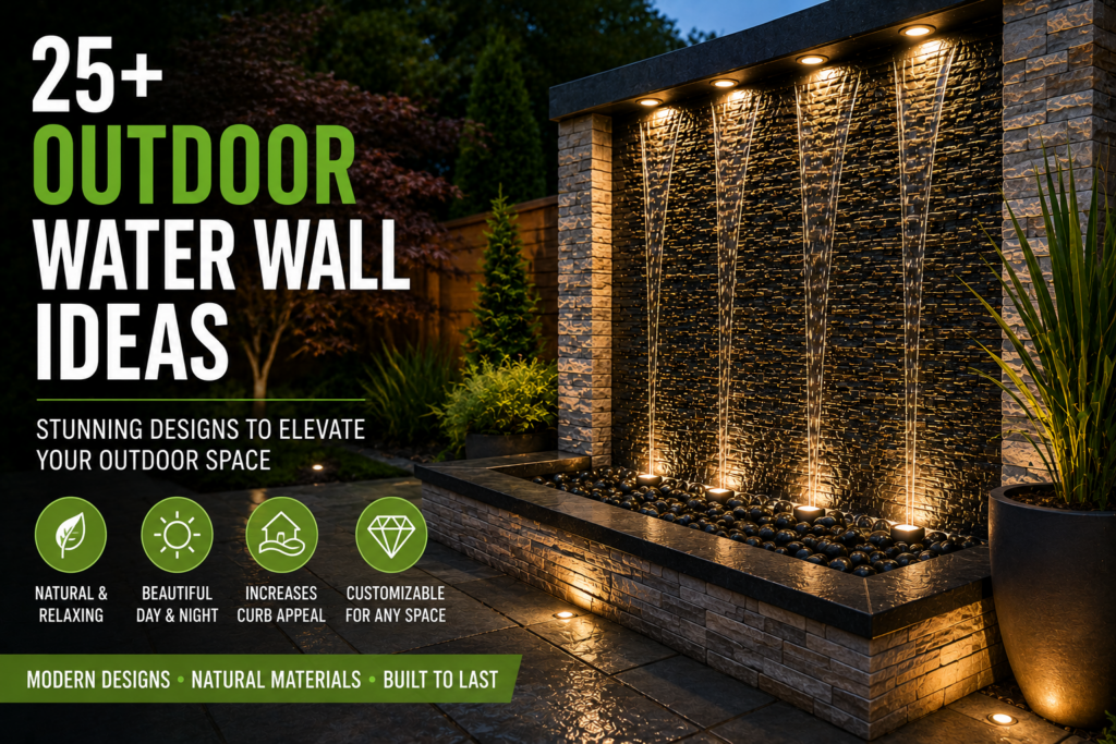 Luxury outdoor water wall fountain design for backyard and patio spaces